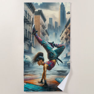 Breakdancer Women in action New Yorkのシルエット ビーチタオル