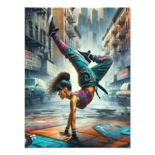 Breakdancer Women in action New Yorkのシルエット フォトプリント