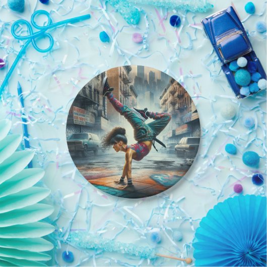 Breakdancer Women in action New Yorkのシルエット ペーパープレート (パーティー)