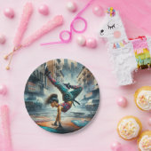 Breakdancer Women in action New Yorkのシルエット ペーパープレート (パーティー)