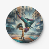 Breakdancer Women in action New Yorkのシルエット ペーパープレート (正面)