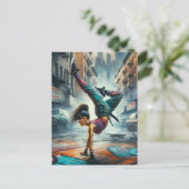 Breakdancer Women in action New Yorkのシルエット ポストカード (スタンド正面)