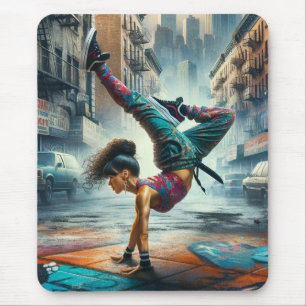 Breakdancer Women in action New Yorkのシルエット マウスパッド
