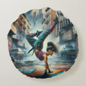 Breakdancer Women in action New Yorkのシルエット ラウンドクッション (裏面)