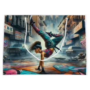 Breakdancer Women in action New Yorkのシルエット ラージペーパーバッグ