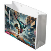 Breakdancer Women in action New Yorkのシルエット ラージペーパーバッグ (正面アングル)