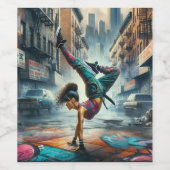 Breakdancer Women in action New Yorkのシルエット ワインラベル (シングルラベル)