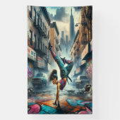 Breakdancer Women in action New Yorkのシルエット 横断幕 (縦)