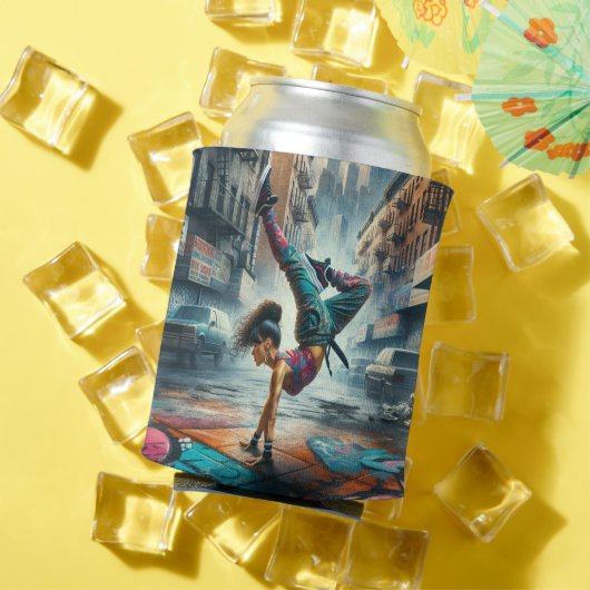 Breakdancer Women in action New Yorkのシルエット 缶クーラー (インサイチュ 夏)