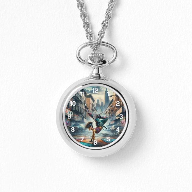 Breakdancer Women in action New Yorkのシルエット 腕時計 (正面)