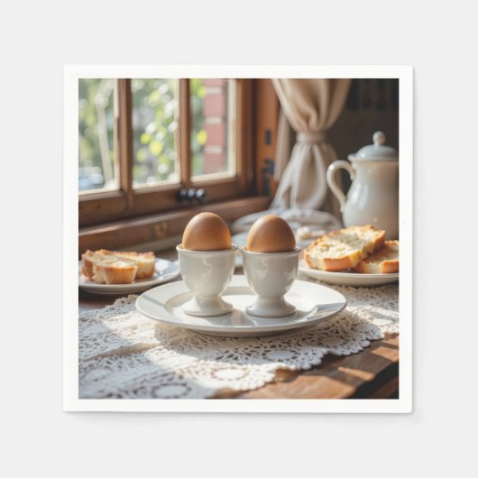 Breakfast Brown Eggs In Egg Cups スタンダードカクテルナプキン (正面)