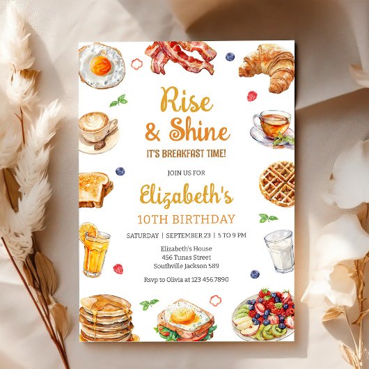 Breakfast Brunch Rise & Shine Birthday Invitation 招待状