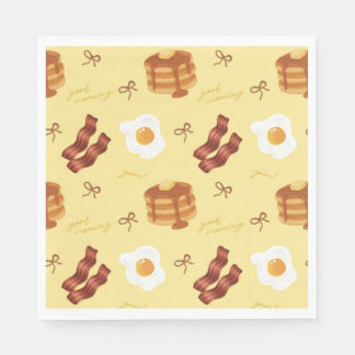 Breakfast Brunch Theme Bacon Eggs Pancakes Pattern スタンダードランチョンナプキン