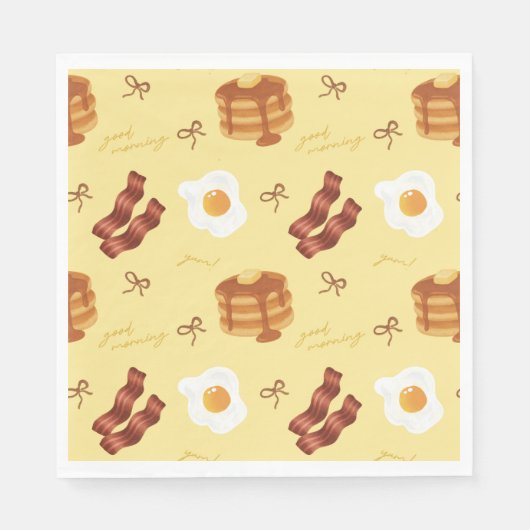 Breakfast Brunch Theme Bacon Eggs Pancakes Pattern スタンダードランチョンナプキン (正面)