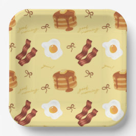Breakfast Brunch Theme Bacon Eggs Pancakes Pattern ペーパープレート