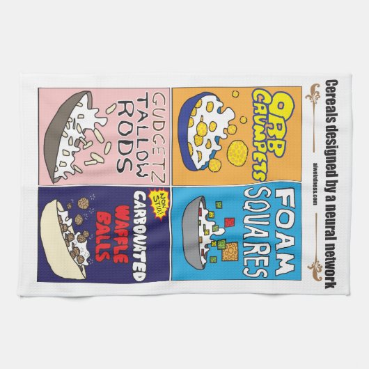 Breakfast cereals by AI Weirdness - Kitchen Towels キッチンタオル (横)