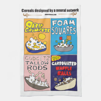 Breakfast cereals by AI Weirdness - Kitchen Towels キッチンタオル
