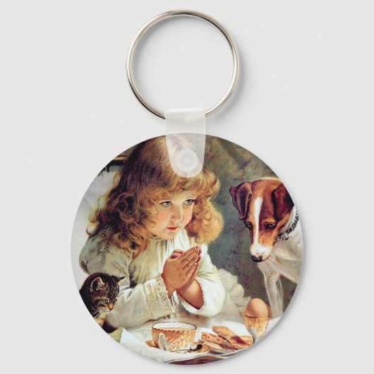 Breakfast in Bed: Girl, Terrier and Kitty Cat キーホルダー (正面)