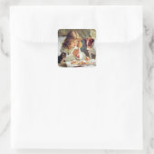 Breakfast in Bed: Girl, Terrier and Kitty Cat スクエアシール (バッグ)