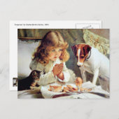 Breakfast in Bed: Girl, Terrier and Kitty Cat ポストカード (正面/裏面)