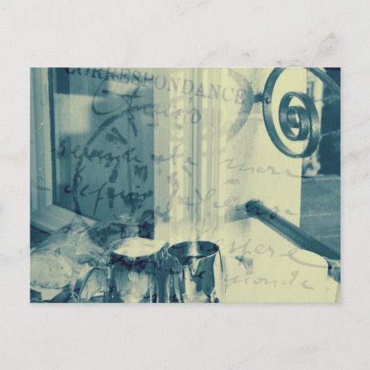 'Breakfast in Paris'ポストカードインディゴブルー ポストカード (正面)