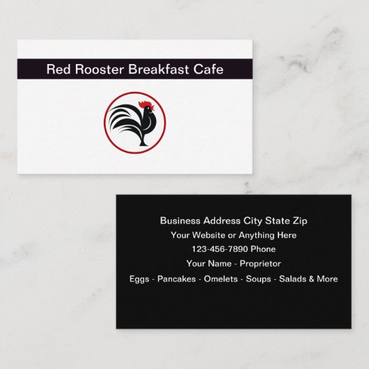 Breakfast Restaurant Rooster Theme 名刺 (正面/裏面)