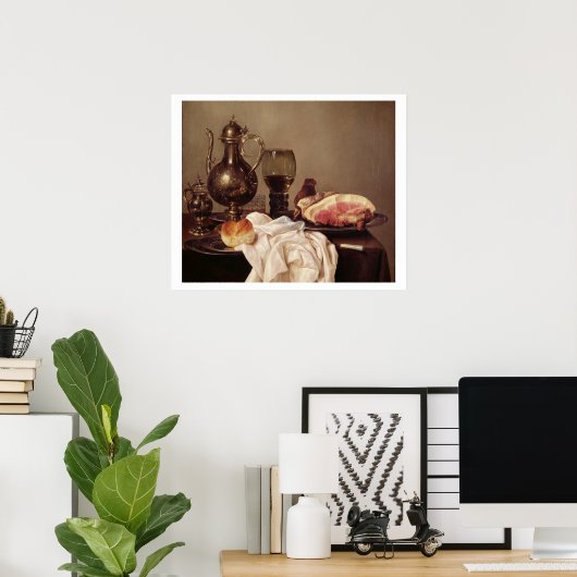Breakfast Still Life (oil on panel) ポスター (ホームオフィス)