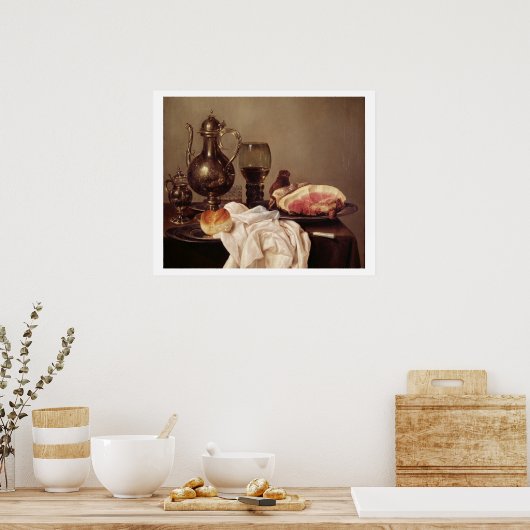 Breakfast Still Life (oil on panel) ポスター (キッチン)