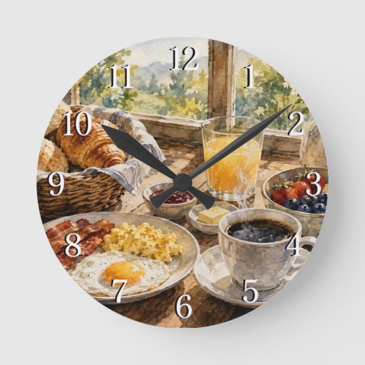 Breakfast Table Wall Clock — Cozy Kitchen Design ラウンド壁時計 (正面)