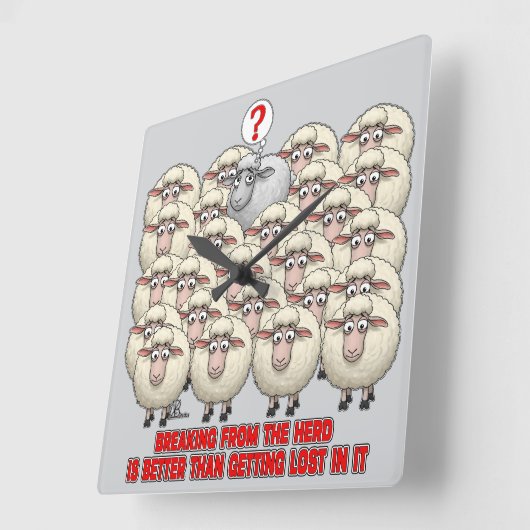 BREAKING FROM THE HERD IS BETTER THAN GETTING LOST スクエア壁時計 (傾斜)