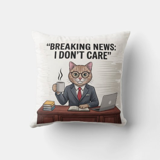 Breaking News I Don't Care Funny Cat Pillow クッション (裏面)