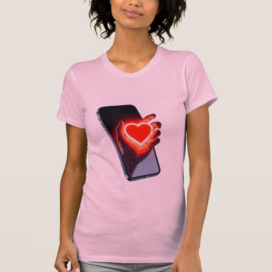 Breaking Screen Heart Optical Illusion T-Shirt Des Tシャツ (正面)