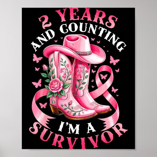 Breast Cancer 2 Years Survivor Nk Ribbon Cowgirl G ポスター (正面)