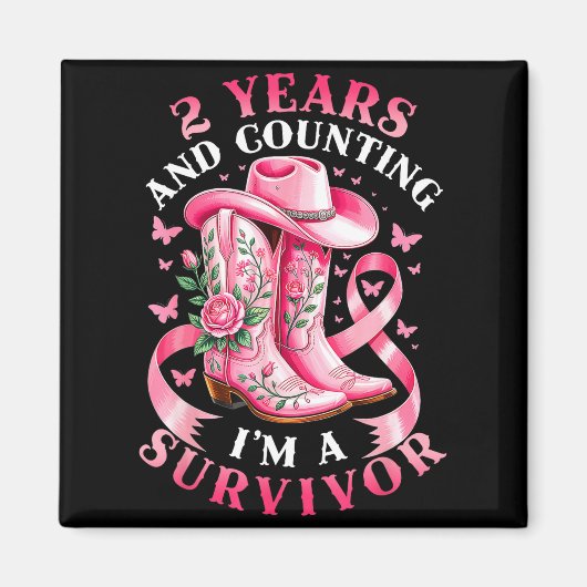 Breast Cancer 2 Years Survivor Nk Ribbon Cowgirl G マグネット (正面)