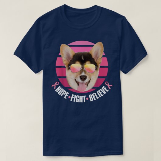 Breast Cancer Awareness Corgi Dog Pink Ribbon Hope Tシャツ (デザイン正面)