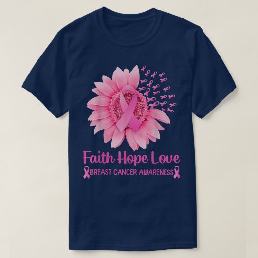 Breast Cancer Awareness Cute Pink Sunflower Faith  Tシャツ (デザイン正面)