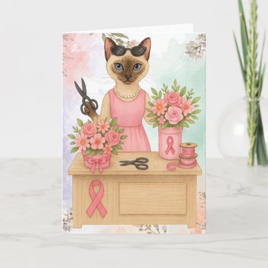 Breast Cancer Awareness for cat lovers pink ribbon カード (正面)