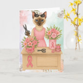 Breast Cancer Awareness for cat lovers pink ribbon カード (黄色い花)
