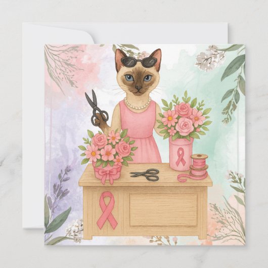 Breast Cancer Awareness for cat lovers pink ribbon カード (正面)