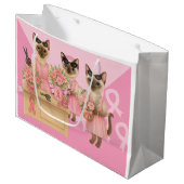 Breast Cancer Awareness for cat lovers pink ribbon ラージペーパーバッグ (正面アングル)