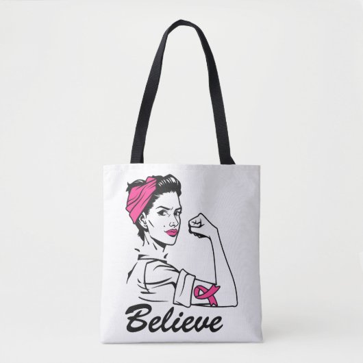 Breast Cancer Awareness Month Women's Believe Pink トートバッグ (正面)