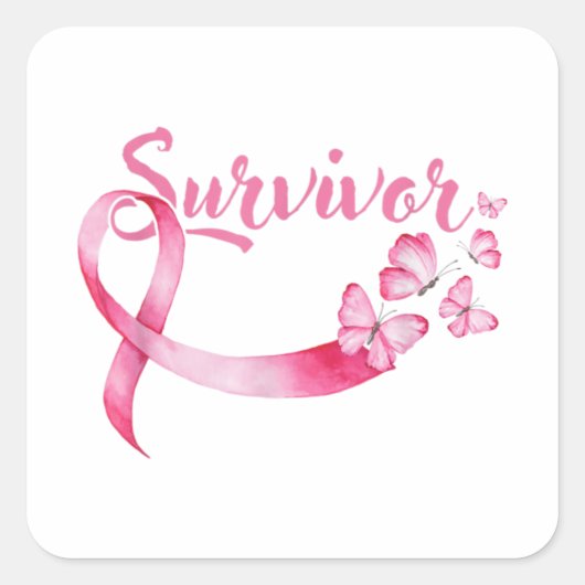 Breast Cancer Awareness Pink Butterflies Ribbon スクエアシール (正面)