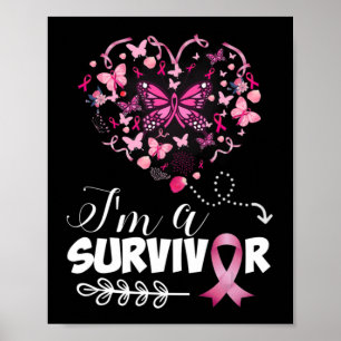 Breast Cancer Awareness Pink Butterfly Heart I'm A ポスター