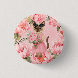 Breast Cancer Awareness Pink ribbon florist themed 缶バッジ