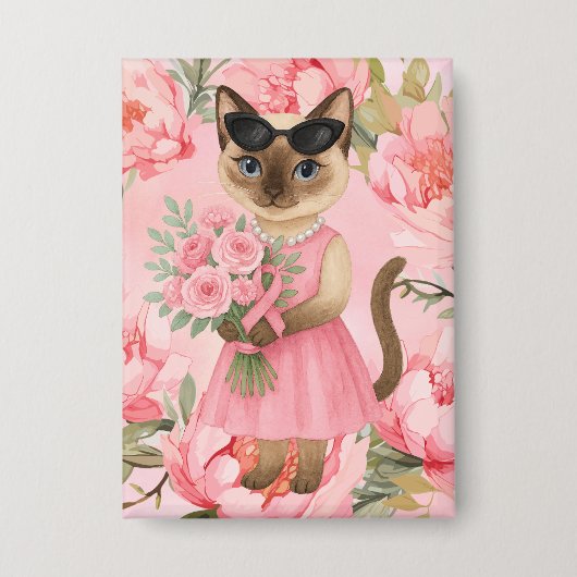 Breast Cancer Awareness Pink ribbon florist themed 缶バッジ (正面)