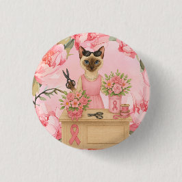 Breast Cancer Awareness Pink ribbon florist themed 缶バッジ