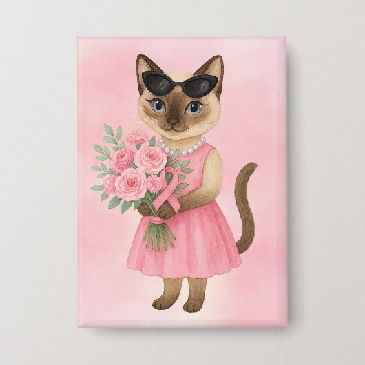 Breast Cancer Awareness Pink ribbon florist themed 缶バッジ (正面)