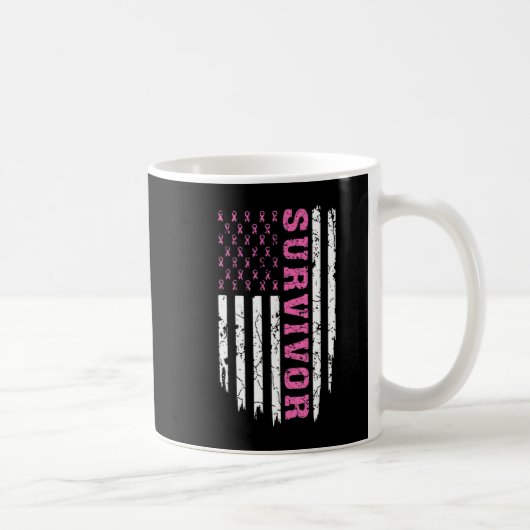 Breast Cancer Awareness Pink Ribbon Survivor Ameri コーヒーマグカップ (右)