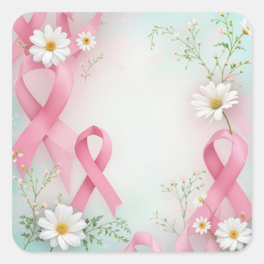 Breast Cancer Awareness Pink Ribbons and Daisies スクエアシール (正面)