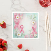 Breast Cancer Awareness Pink Ribbons and Daisies スタンダードカクテルナプキン (インサイチュ)